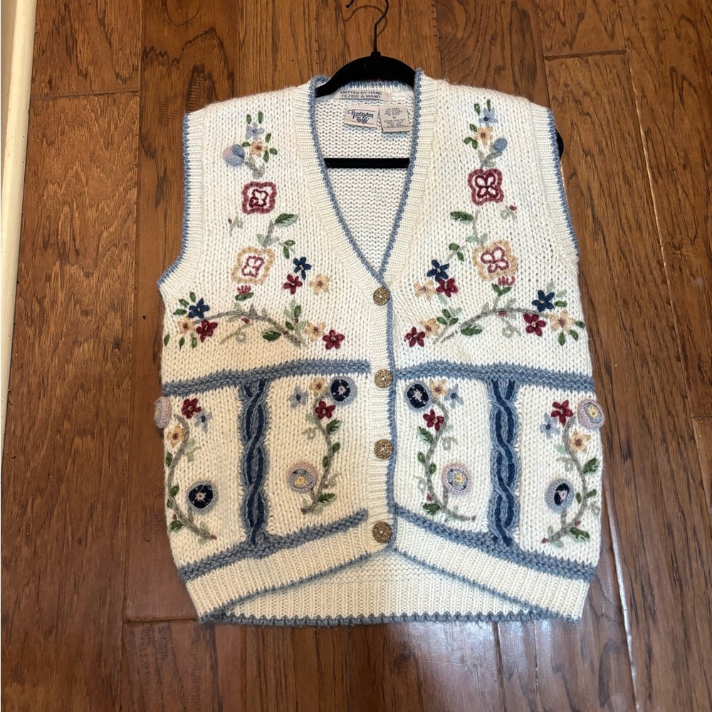 Vintage Huntington Ridge Hand-Knit Floral Vest (M)